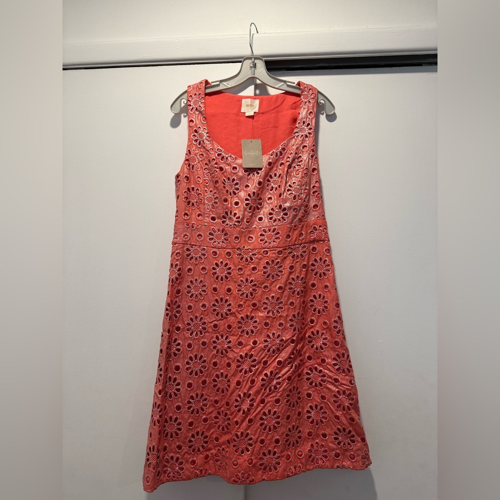 NWT Maeve Coral Floral Eyelet Midi Dress